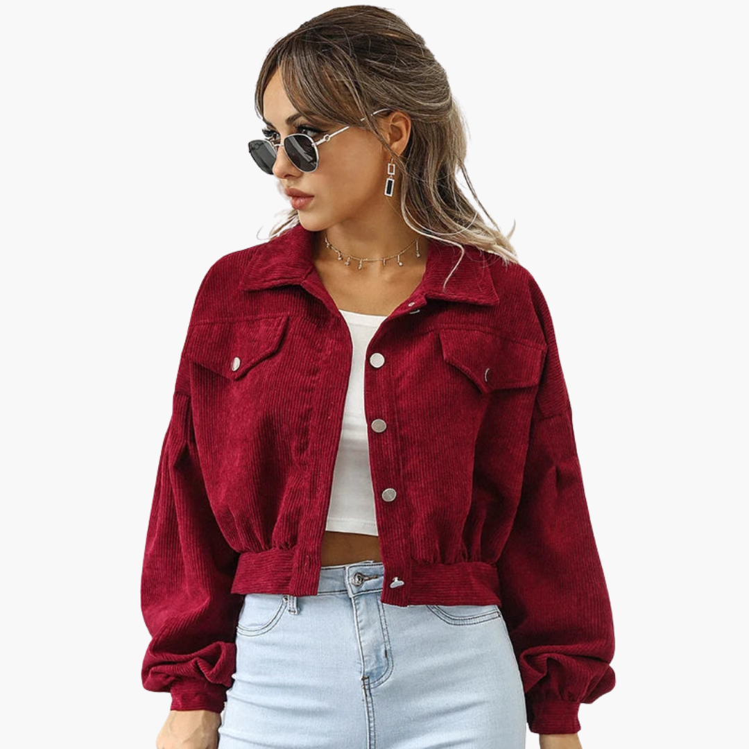 Linda - Oversized Cropped Corduroy Jacket with Balloon Sleeves