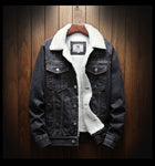 Men's Fur Lined Denim Jacket Button Front Layer