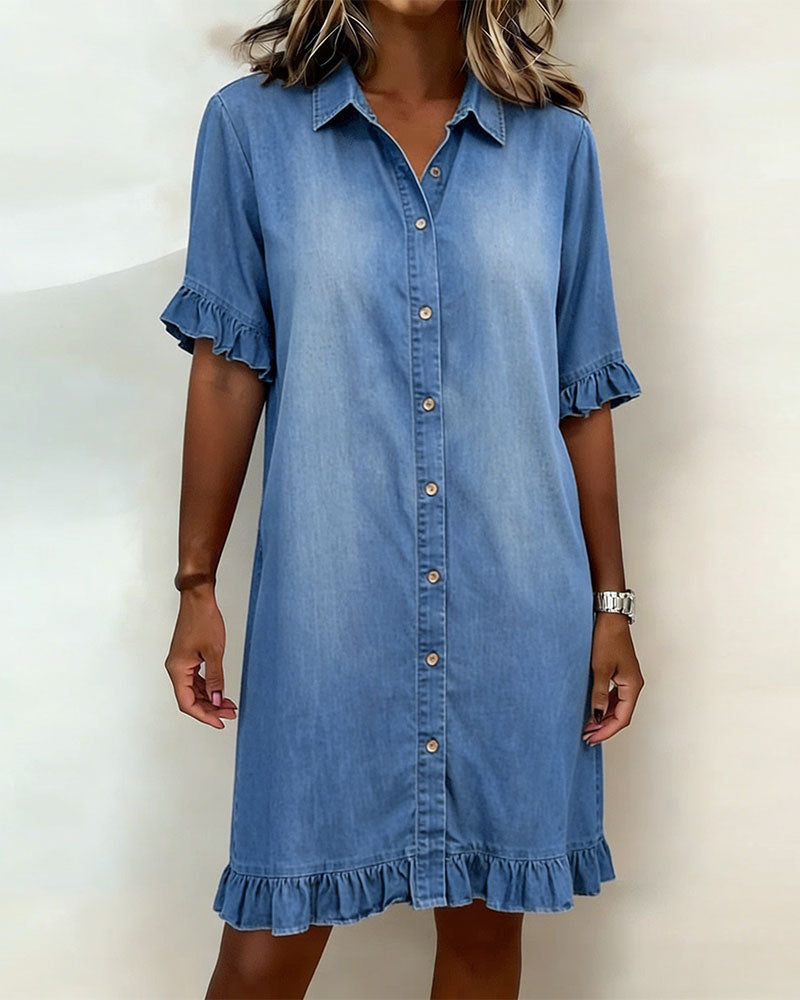 Harper Atelier® | Comfortable Denim Dress with Flattering Ruching