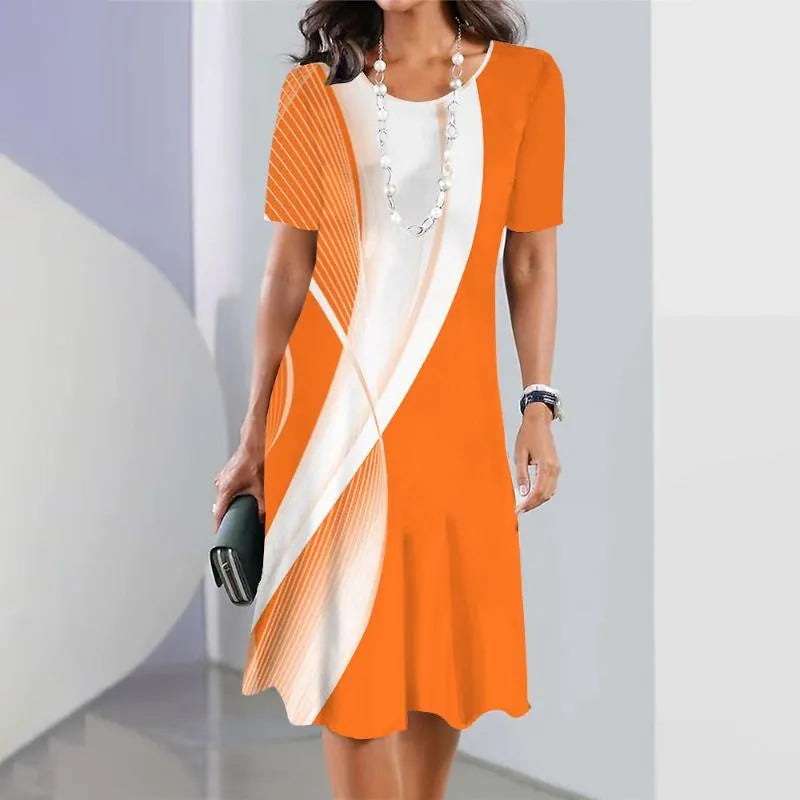 Katherine | Women’s Printed Short Sleeve A Line Midi Dress