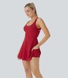 SOLIRA - Athletic Tennis Dress with Built-In Shorts and Crossback Straps