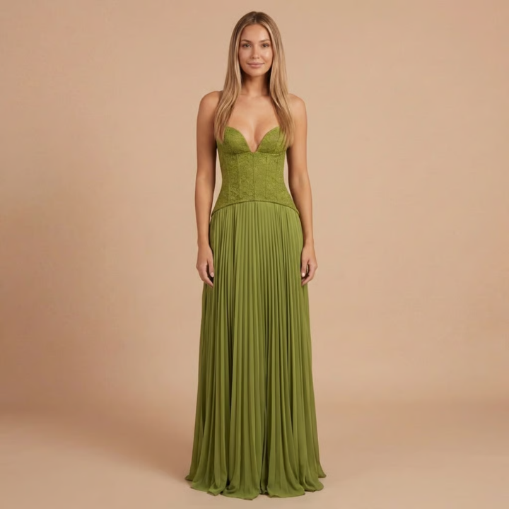 Carol - Lace Corset Pleated Maxi Gown