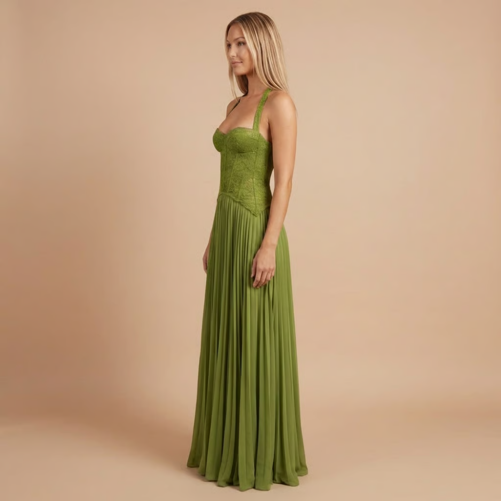 Carol - Lace Corset Pleated Maxi Gown
