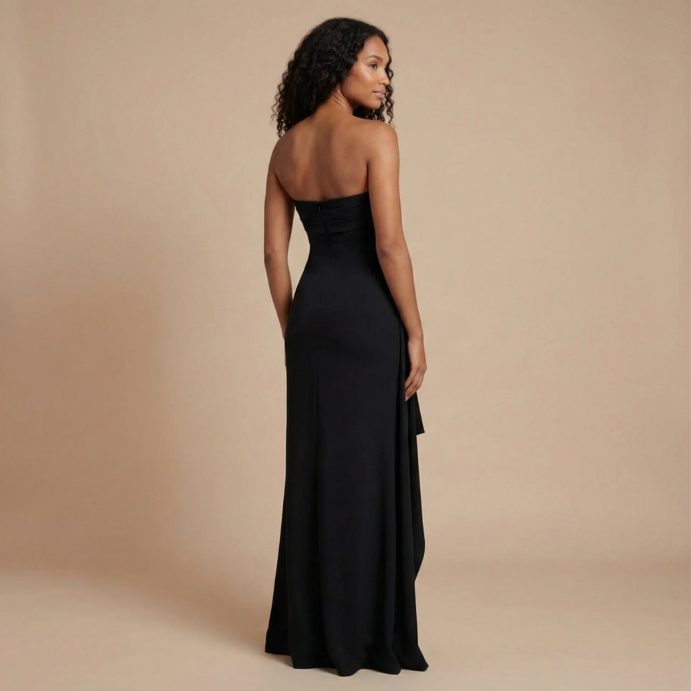 Amy - Strapless Ruched Bodycon Maxi Dress with High Slit