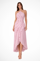 Lori - Women's Halter Neck Pleated Ruffle Maxi Dress