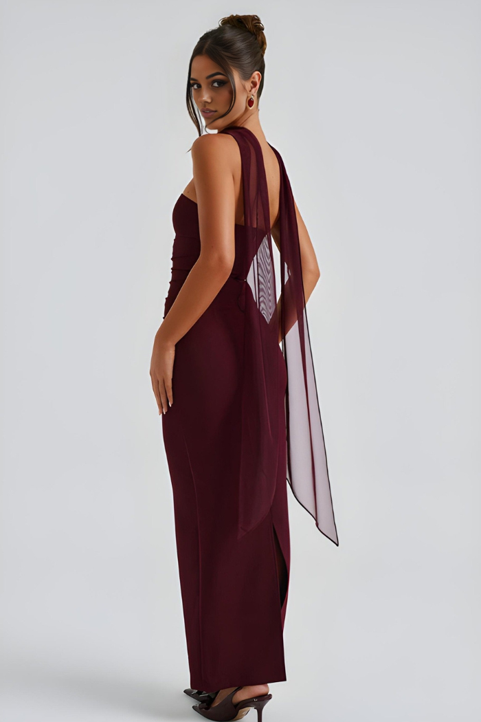 Deborah - Strapless Bandage Maxi Dress with Chiffon Halter Drape