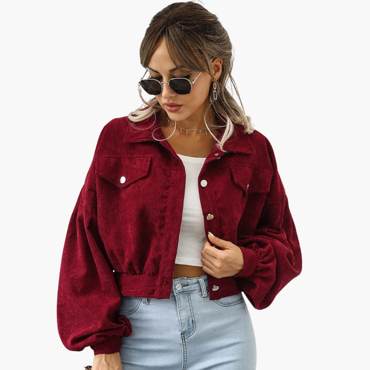 Linda - Oversized Cropped Corduroy Jacket with Balloon Sleeves