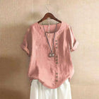 Karen - Women's Button-Front Linen Blend Casual Top