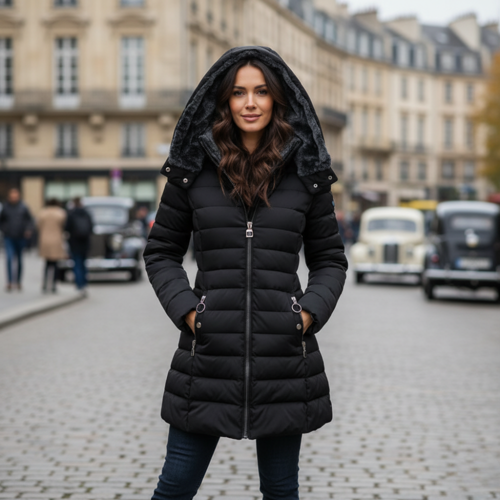 Long Puffer Jacket for Women with Plush Lining and Hood