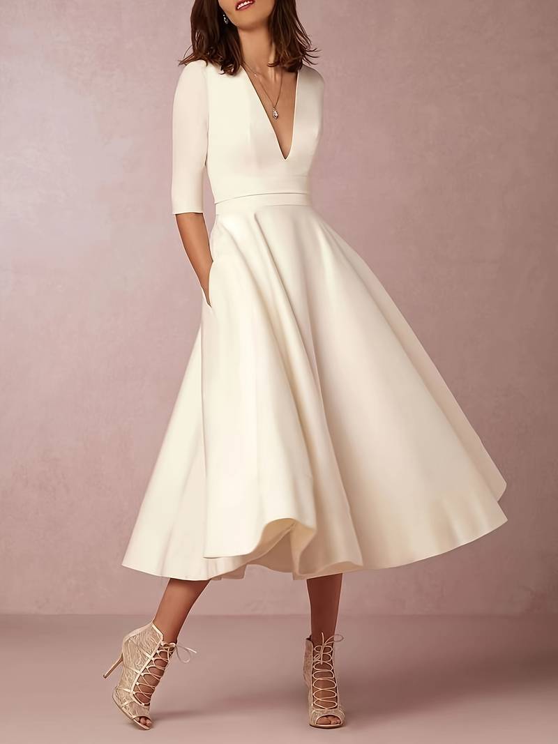 Women Wedding Guest Flared Midi Dress