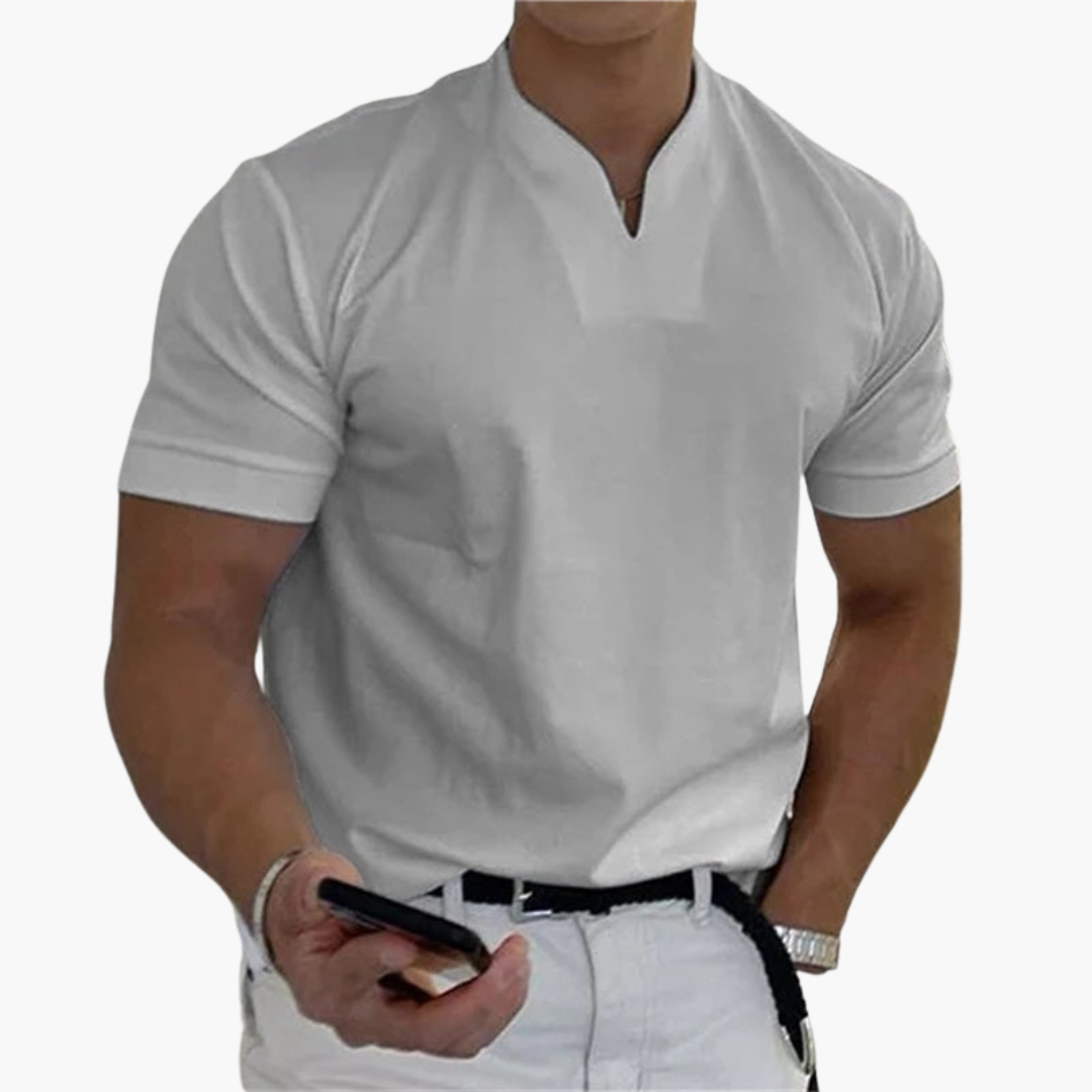 Slim Fit Shirt for Men – Short Sleeve with V-Neck Style