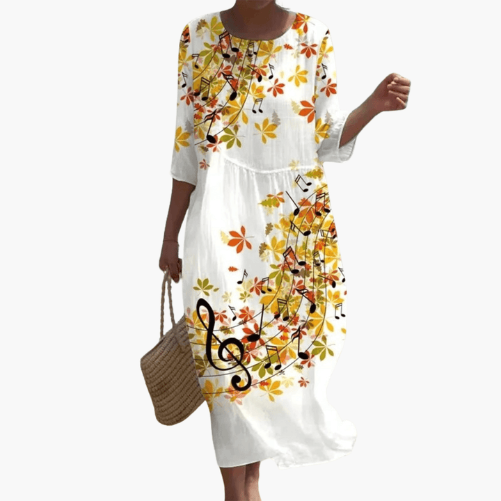 Mary - Rose Print 3/4 Sleeve Loose Midi Dress