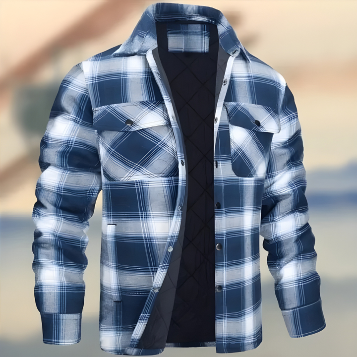 Warm quilted check shirt jacket for men