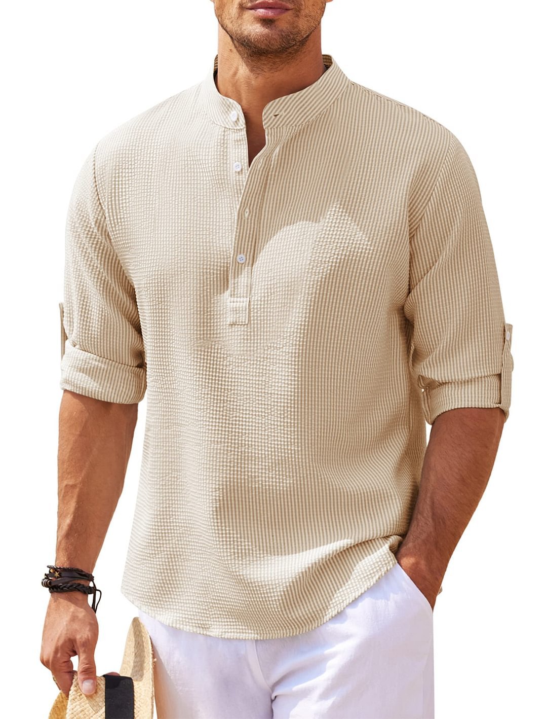 Long Sleeves with Stand-Up Collar and Solid Color