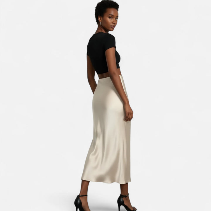 High-Waisted Satin Midi Skirt for Women