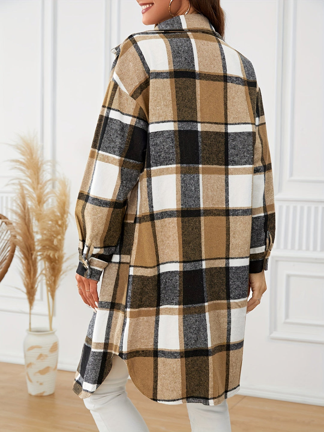 Elowen | Long checked coat for women with buttons