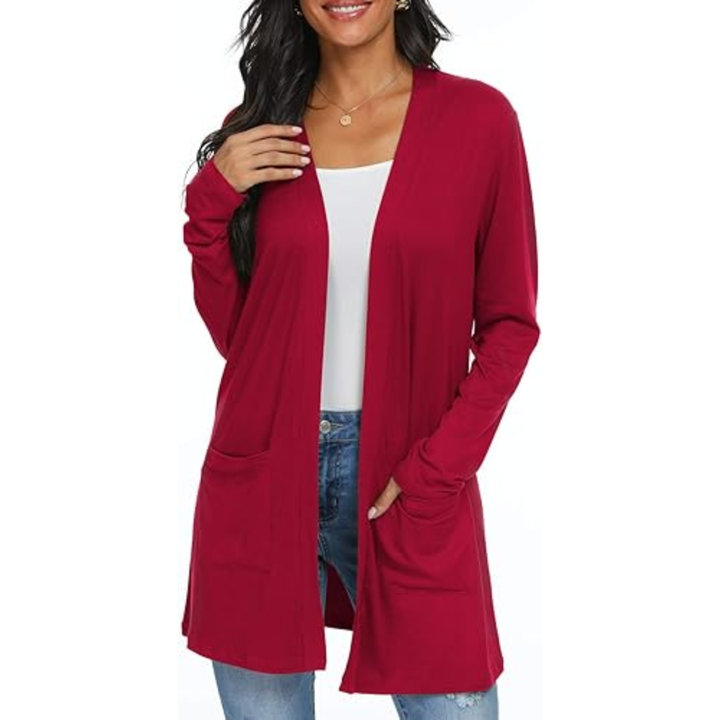 Lightweight, Casual, Open Long Cardigan with Pockets