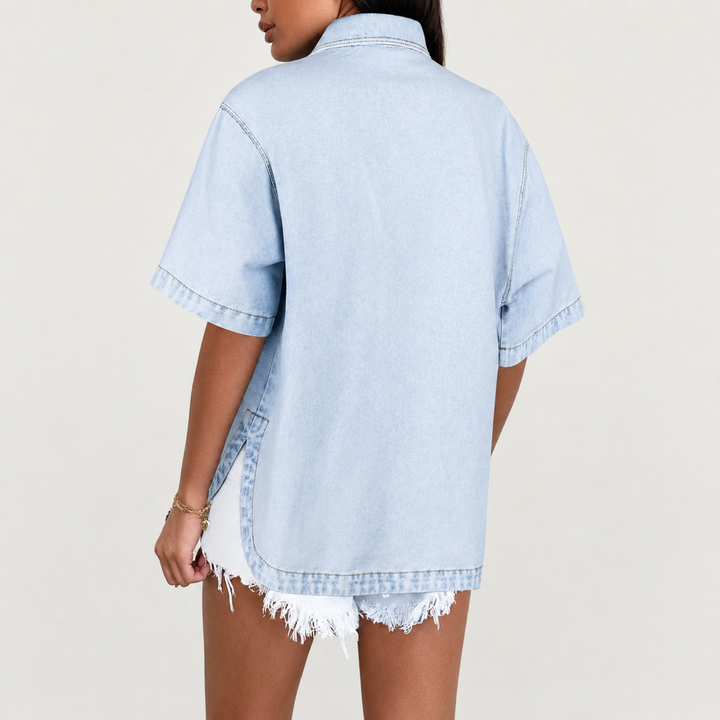 Vintage Short Sleeve Denim Western Trucker Jacket for Women