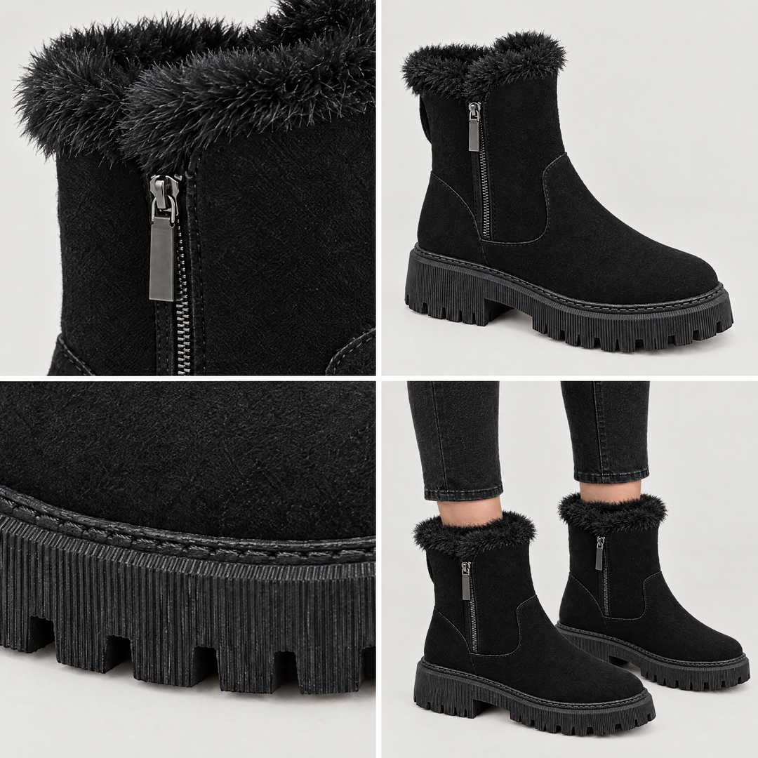 Amelia | Stylish Chunky Sole Fur Lined Ankle Boots