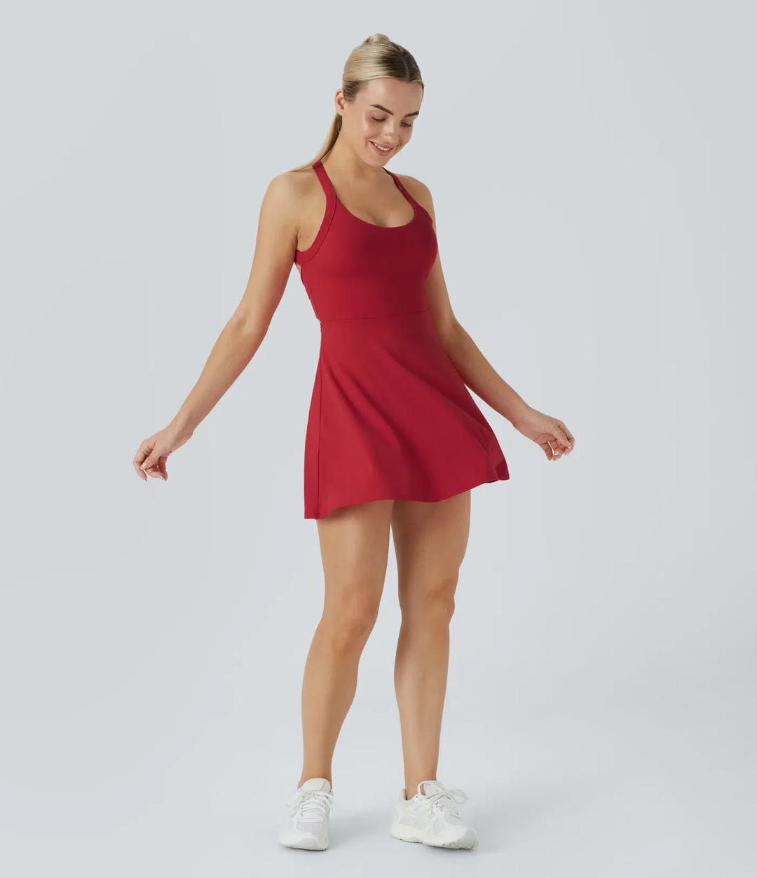 SOLIRA - Athletic Tennis Dress with Built-In Shorts and Crossback Straps