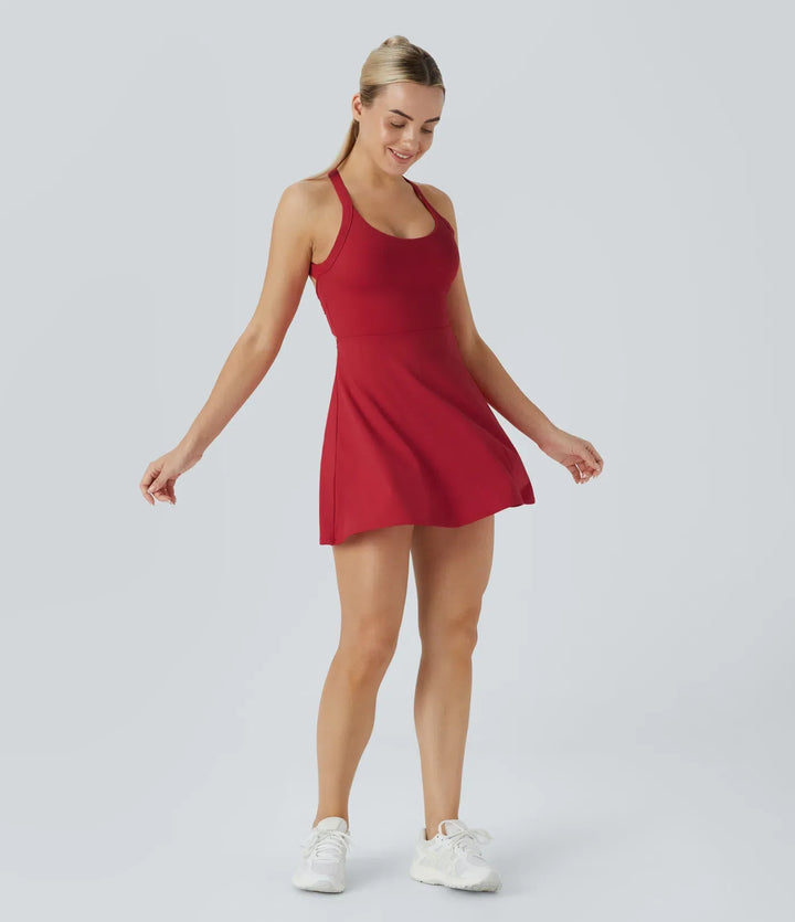 SOLIRA - Athletic Tennis Dress with Built-In Shorts and Crossback Straps