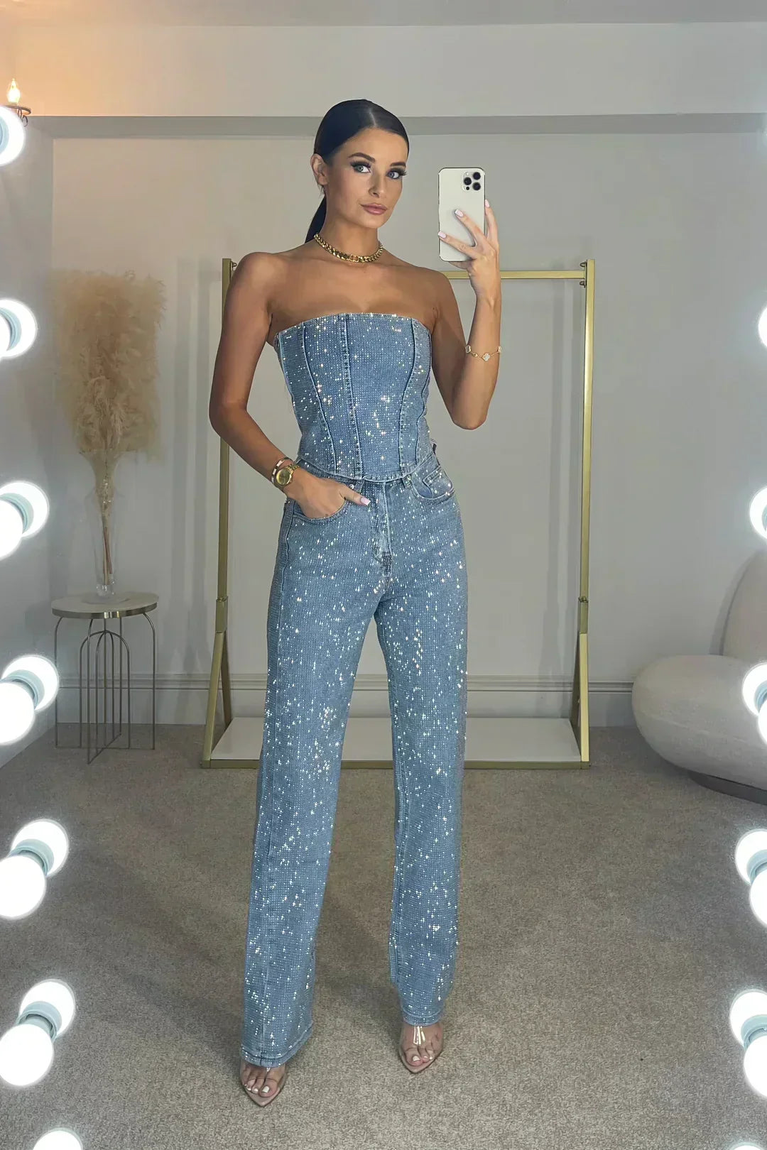 Glimmer | Glitter Set with Crop Top and Jeans