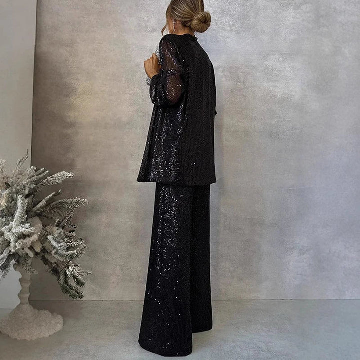 Women’s Sequin Evening Set – Fitted Top &amp; High-Waisted Party Pants Set