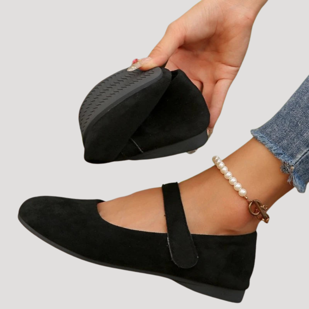 Ava | Suede Mary Jane Flats with Buckle Strap