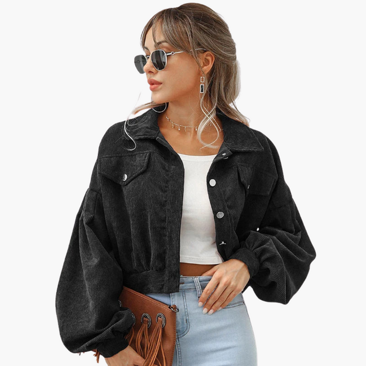 Linda - Oversized Cropped Corduroy Jacket with Balloon Sleeves