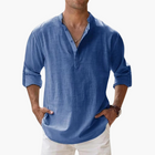 Casual Men's Linen Shirt – Long Sleeve, Henley Style