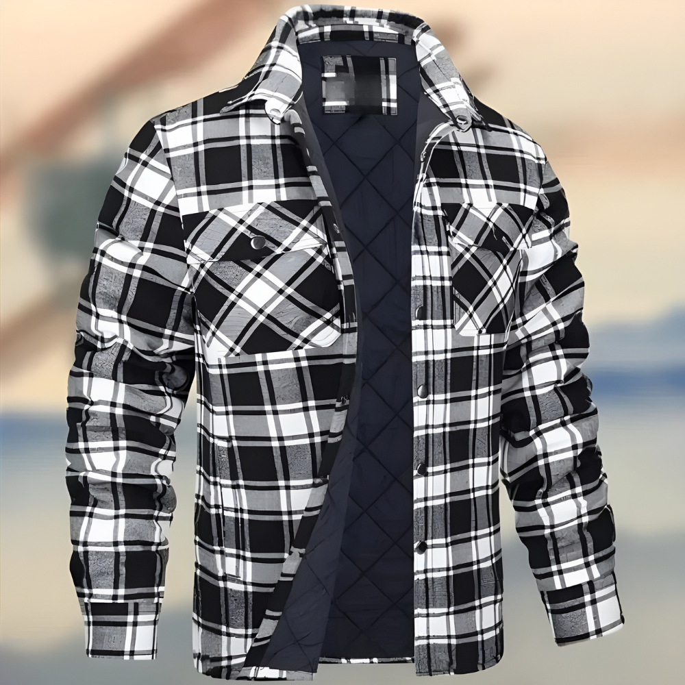 Warm quilted check shirt jacket for men