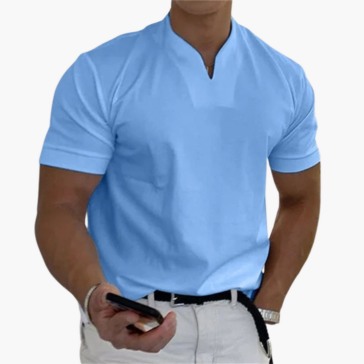 Slim Fit Shirt for Men – Short Sleeve with V-Neck Style