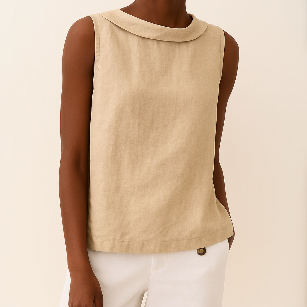 Jean - Sleeveless Linen Blend Top with Rolled Collar