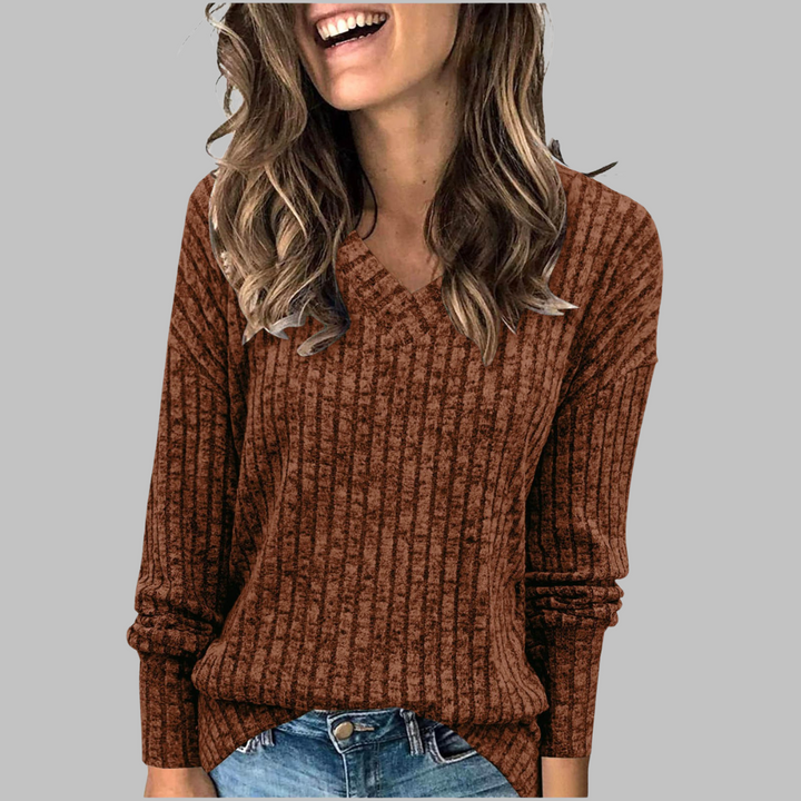 Sweater for women with V-neck and long sleeves