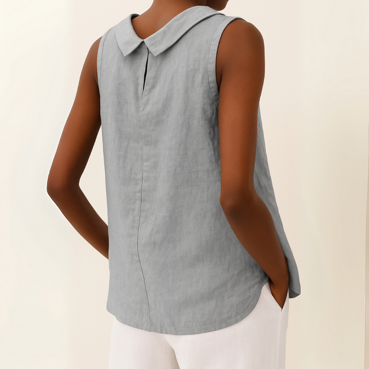 Jean - Sleeveless Linen Blend Top with Rolled Collar