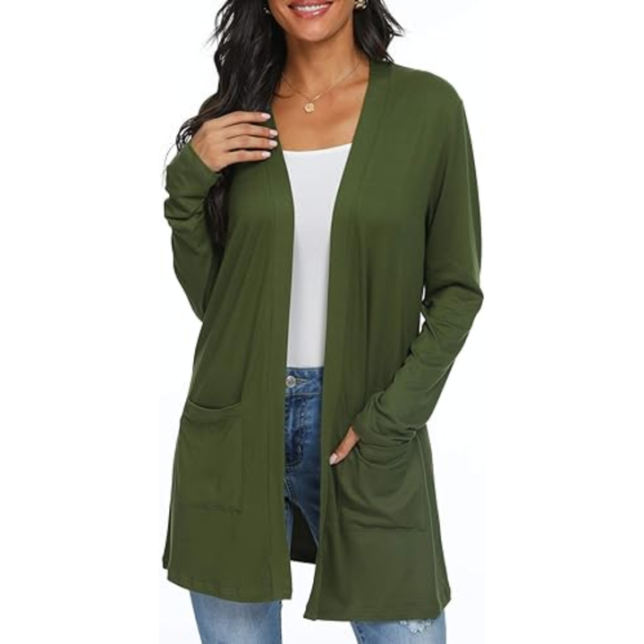 Lightweight, Casual, Open Long Cardigan with Pockets