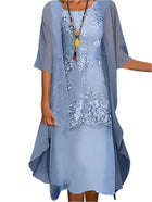 Women Wedding Guest Dress Flowing Sheer Sleeve Midi Dress