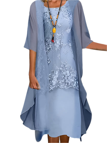 Women Wedding Guest Dress Flowing Sheer Sleeve Midi Dress