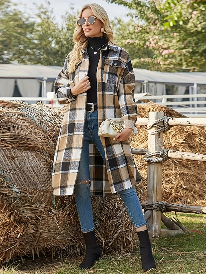 Elowen | Long checked coat for women with buttons