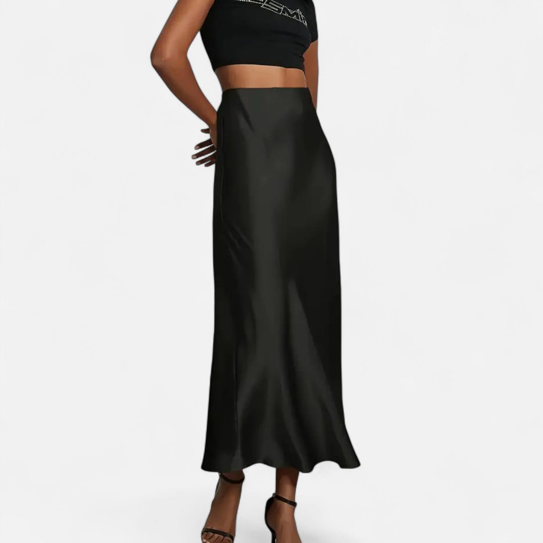 High-Waisted Satin Midi Skirt for Women