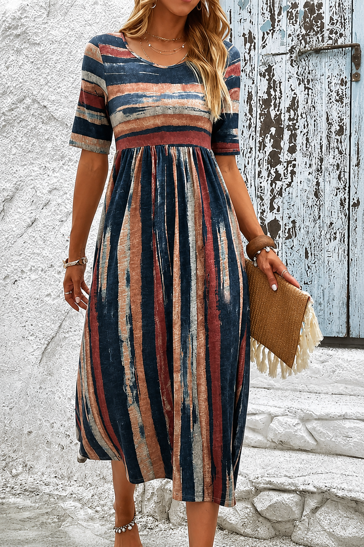 Marloes - Striped Belly Camouflaging Midi Dress