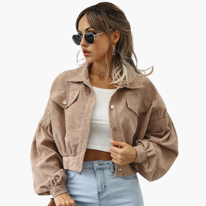 Linda - Oversized Cropped Corduroy Jacket with Balloon Sleeves