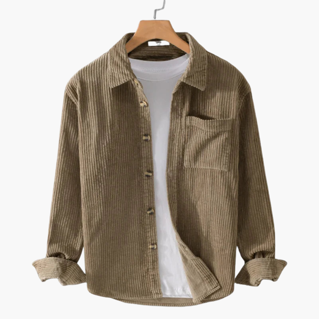 Cord Overshirt for Men - Oversized Long Sleeves and Button Placket