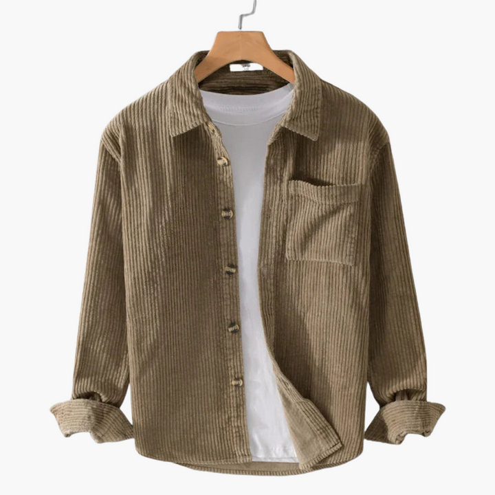 Cord Overshirt for Men - Oversized Long Sleeves and Button Placket