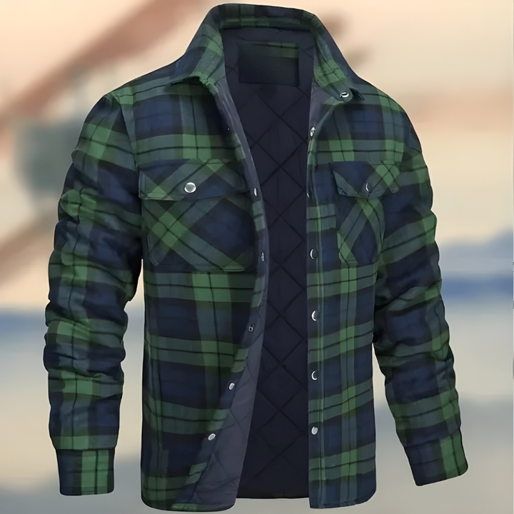 Warm quilted check shirt jacket for men