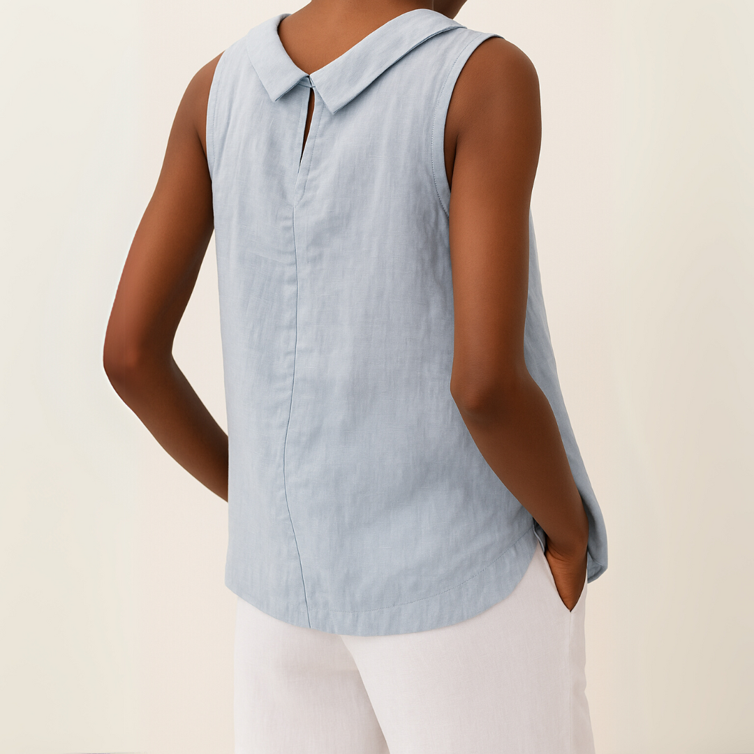 Jean - Sleeveless Linen Blend Top with Rolled Collar