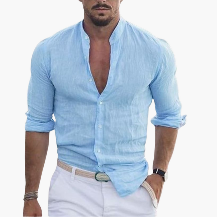 Summer Shirt for Men - Light, Airy &amp; Stand-Up Collar Casual