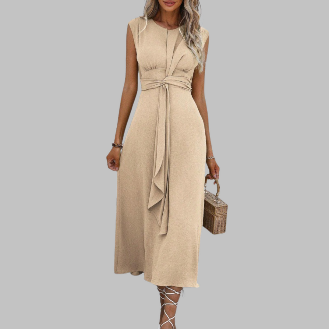Natalie | Women’s Sleeveless Belted A Line Midi Dress