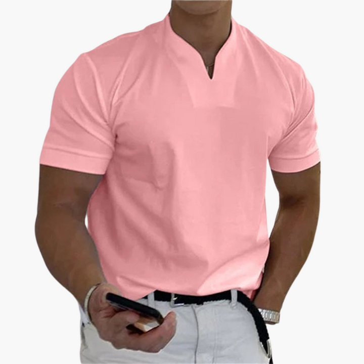 Slim Fit Shirt for Men – Short Sleeve with V-Neck Style