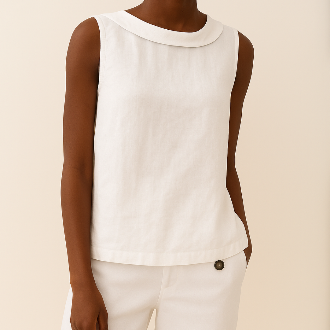 Jean - Sleeveless Linen Blend Top with Rolled Collar